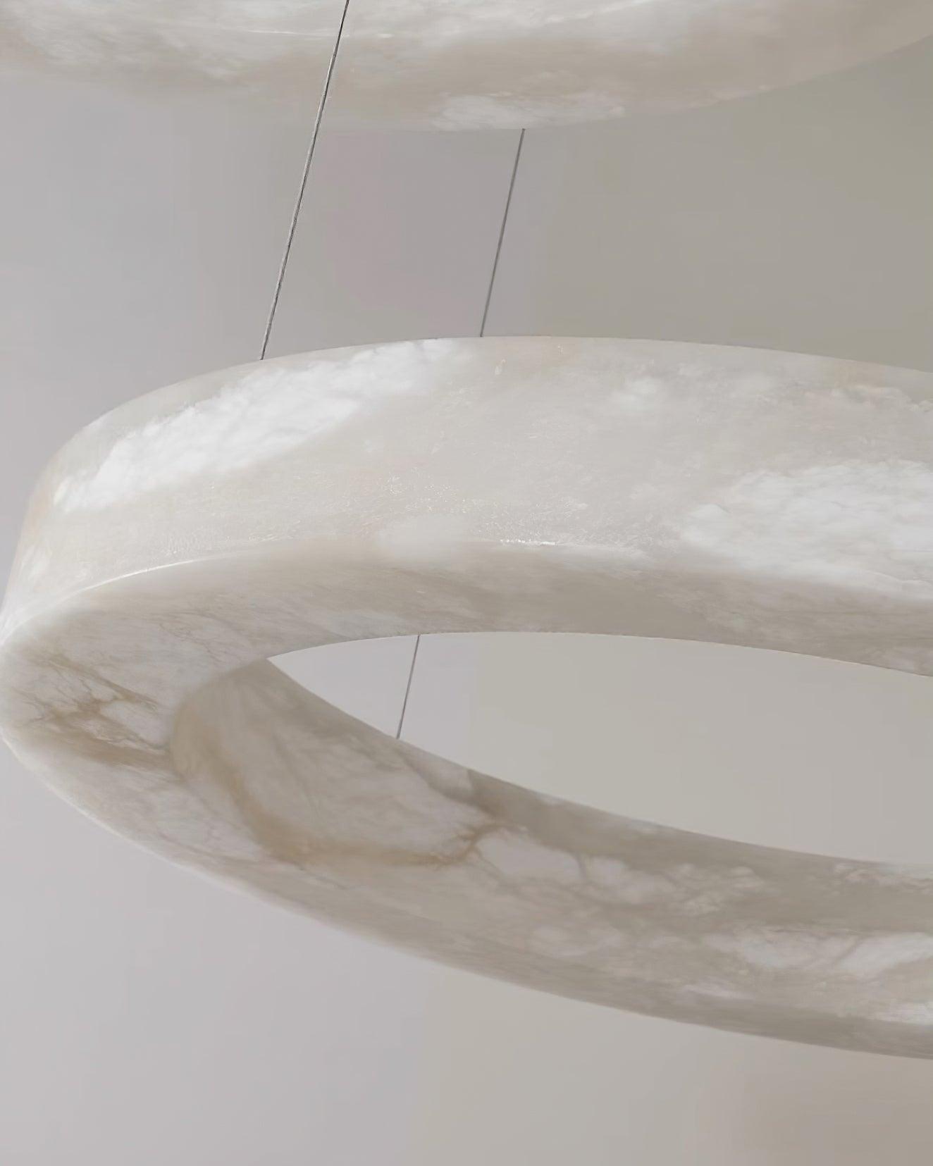 Modern Alabaster LED Ring Chandelier Contemporary Brass Circular Pendant Light