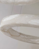 Modern Alabaster LED Ring Chandelier Contemporary Brass Circular Pendant Light
