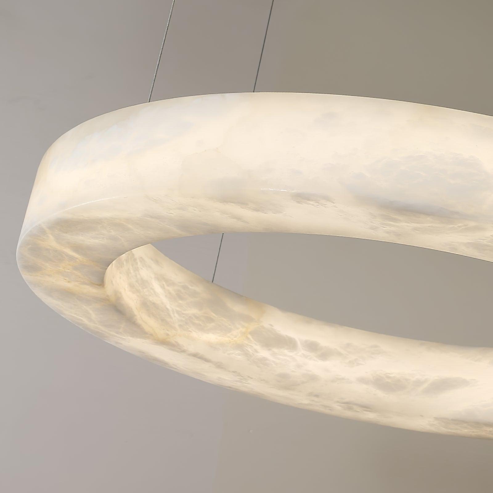 Modern Alabaster LED Ring Chandelier Contemporary Brass Circular Pendant Light