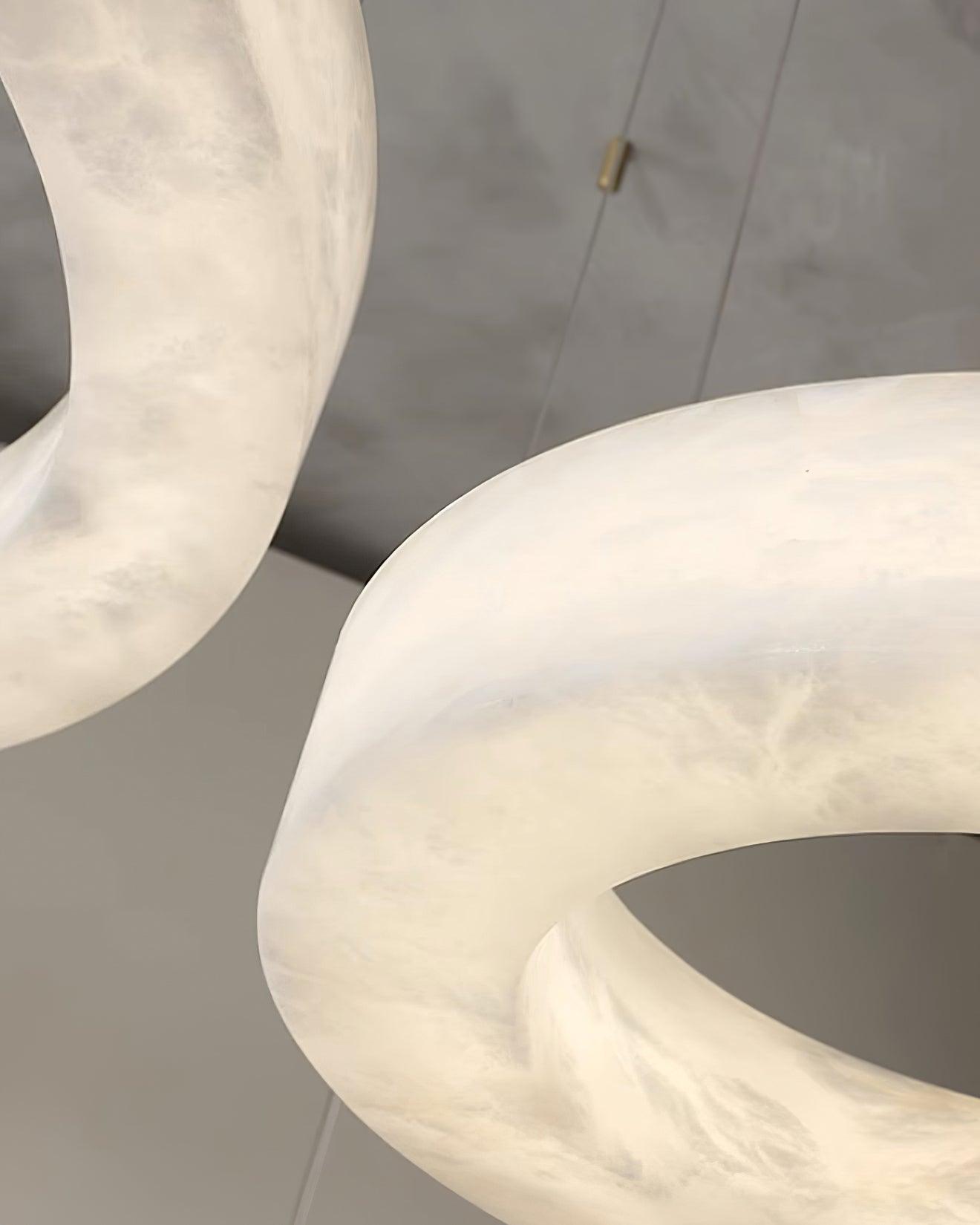 Modern Alabaster LED Ring Chandelier Contemporary Brass Circular Pendant Light