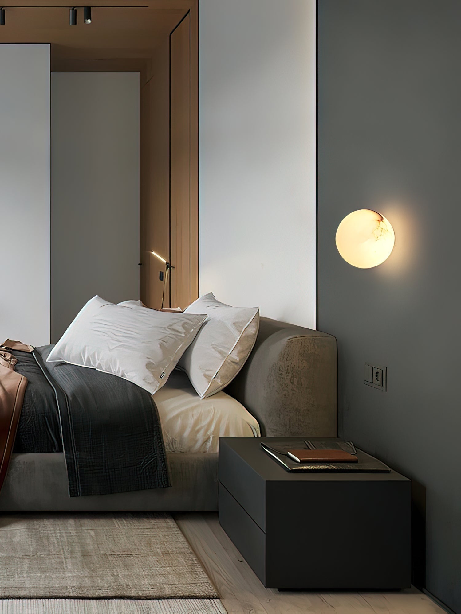 Modern Alabaster Mini Orb Wall Lamp Spherical Natural Stone Sconce for Interior Spaces