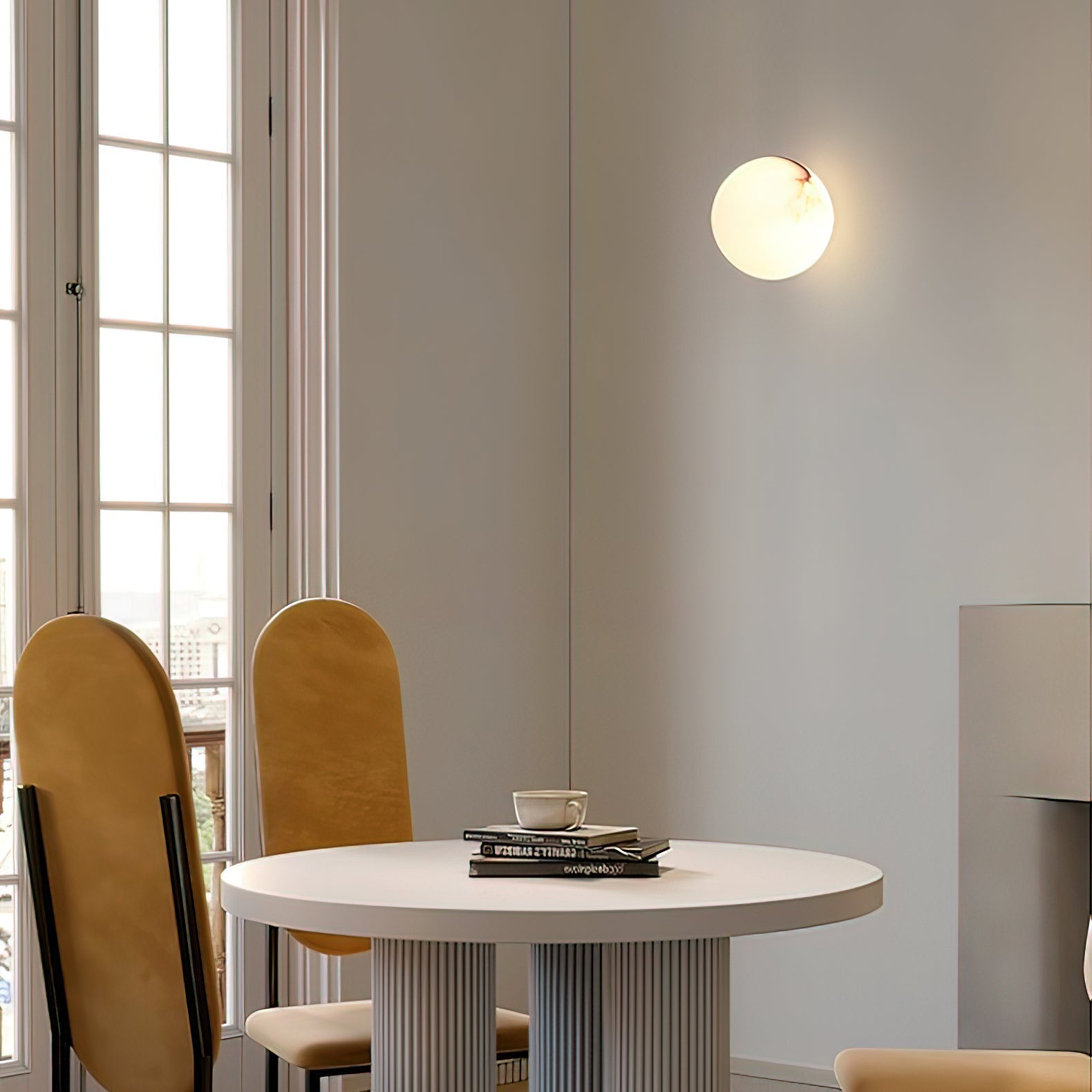 Modern Alabaster Mini Orb Wall Lamp Spherical Natural Stone Sconce for Interior Spaces