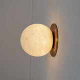 Modern Alabaster Mini Orb Wall Lamp Spherical Natural Stone Sconce for Interior Spaces