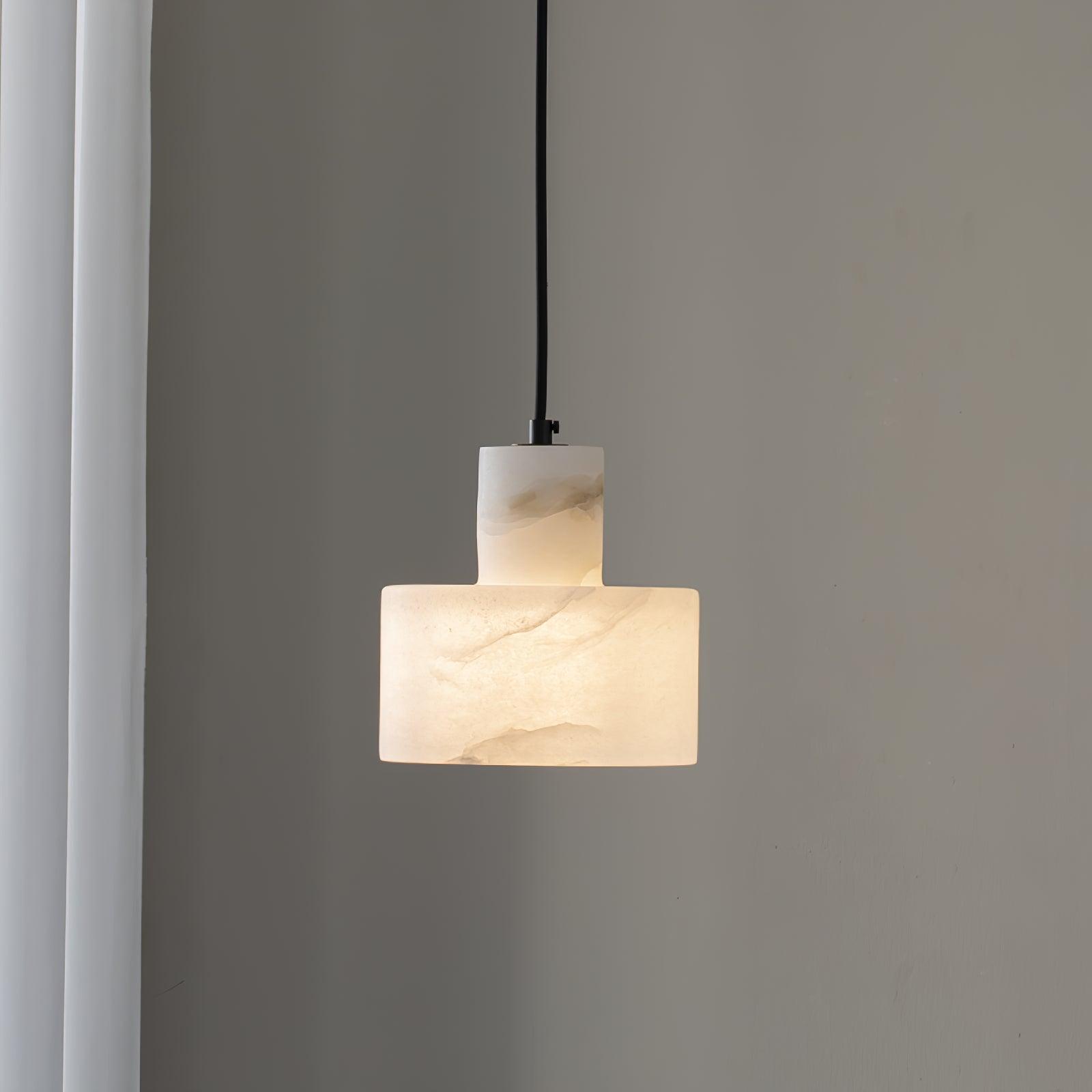 Modern Alabaster Pendant Light Minimalist Natural Stone Cylinder Hanging Lamp for Indoor Use