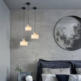 Modern Alabaster Pendant Light Minimalist Natural Stone Cylinder Hanging Lamp for Indoor Use