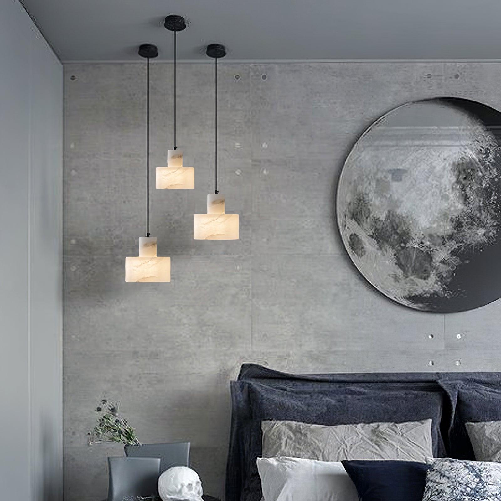 Modern Alabaster Pendant Light Minimalist Natural Stone Cylinder Hanging Lamp for Indoor Use