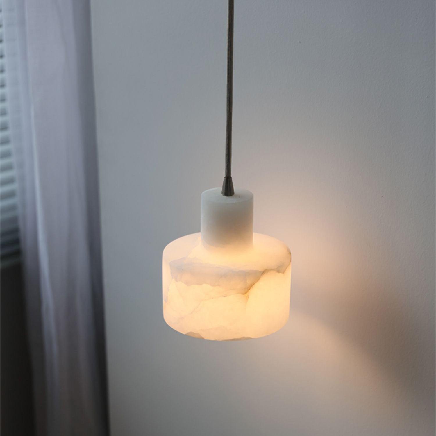 Modern Alabaster Pendant Light Minimalist Natural Stone Cylinder Hanging Lamp for Indoor Use