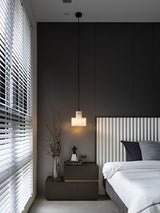 Modern Alabaster Pendant Light Minimalist Natural Stone Cylinder Hanging Lamp for Indoor Use