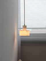 Modern Alabaster Pendant Light Minimalist Natural Stone Cylinder Hanging Lamp for Indoor Use