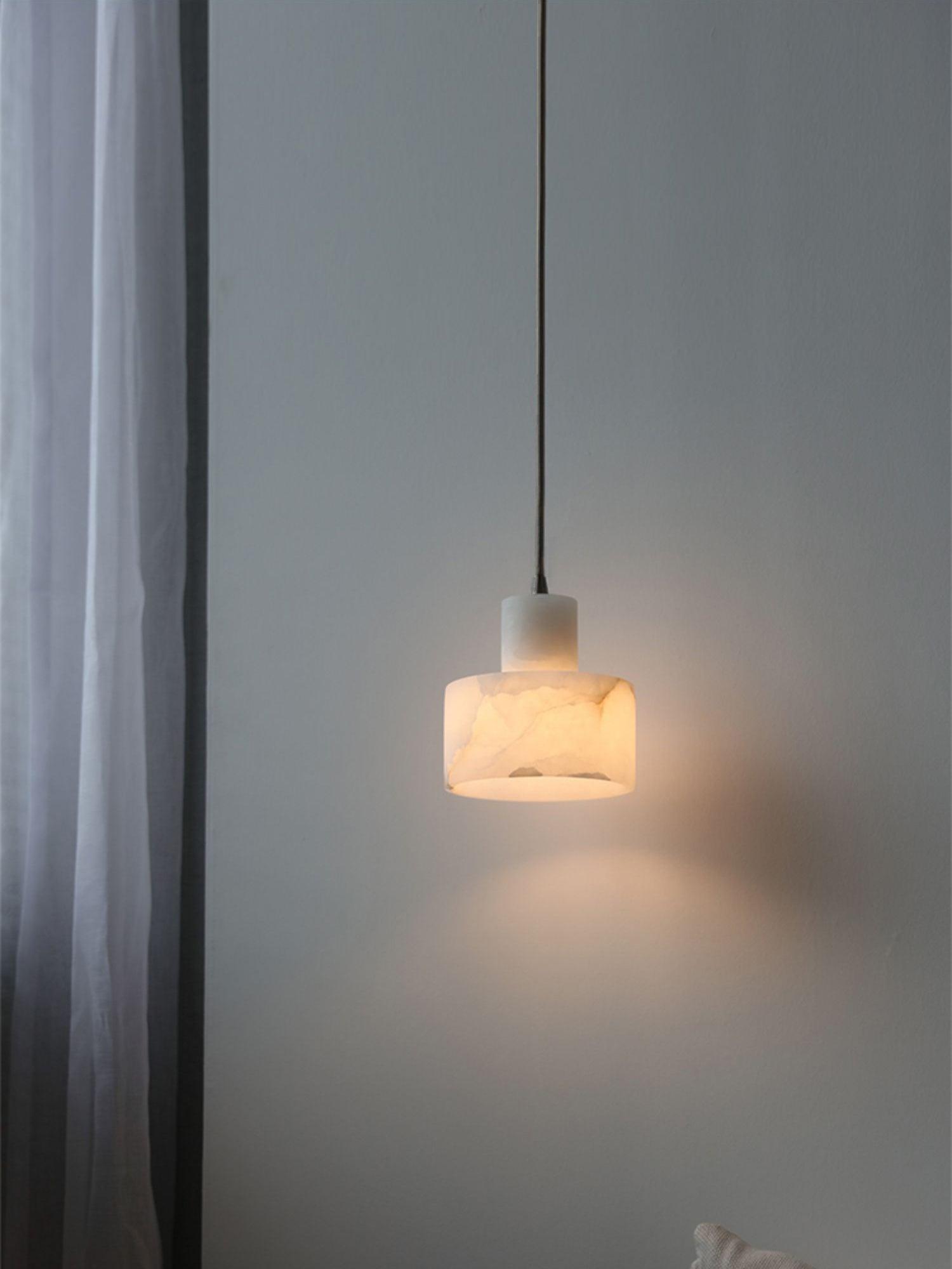 Modern Alabaster Pendant Light Minimalist Natural Stone Cylinder Hanging Lamp for Indoor Use