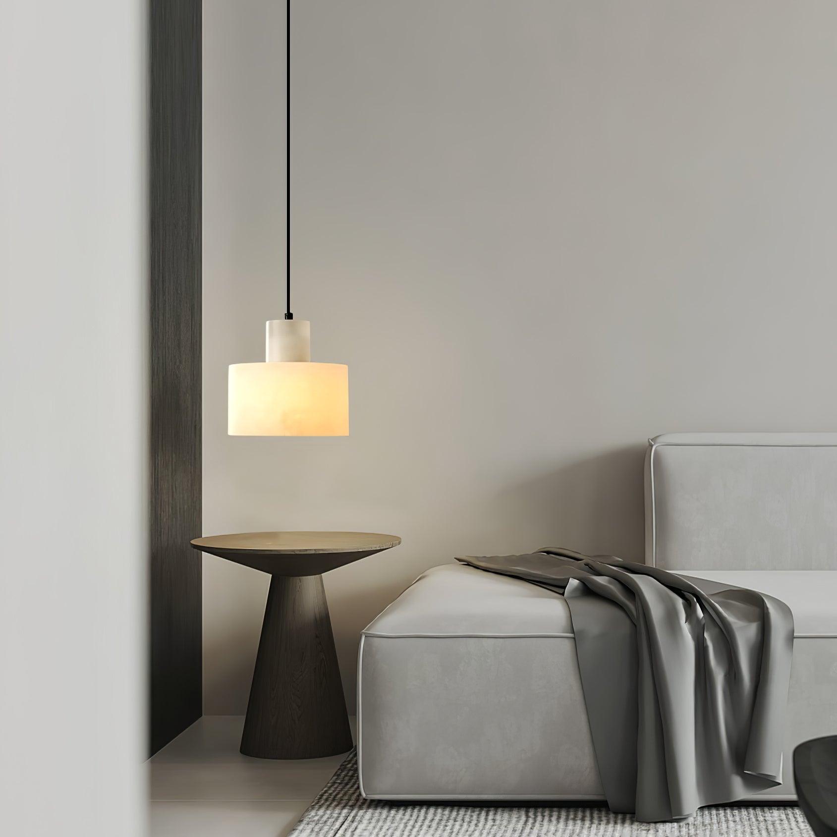 Modern Alabaster Pendant Light Minimalist Natural Stone Cylinder Hanging Lamp for Indoor Use