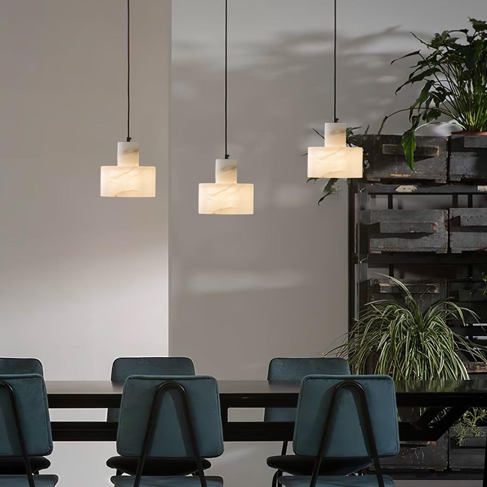 Modern Alabaster Pendant Light Minimalist Natural Stone Cylinder Hanging Lamp for Indoor Use