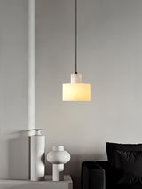 Modern Alabaster Pendant Light Minimalist Natural Stone Cylinder Hanging Lamp for Indoor Use