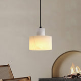 Modern Alabaster Pendant Light Minimalist Natural Stone Cylinder Hanging Lamp for Indoor Use