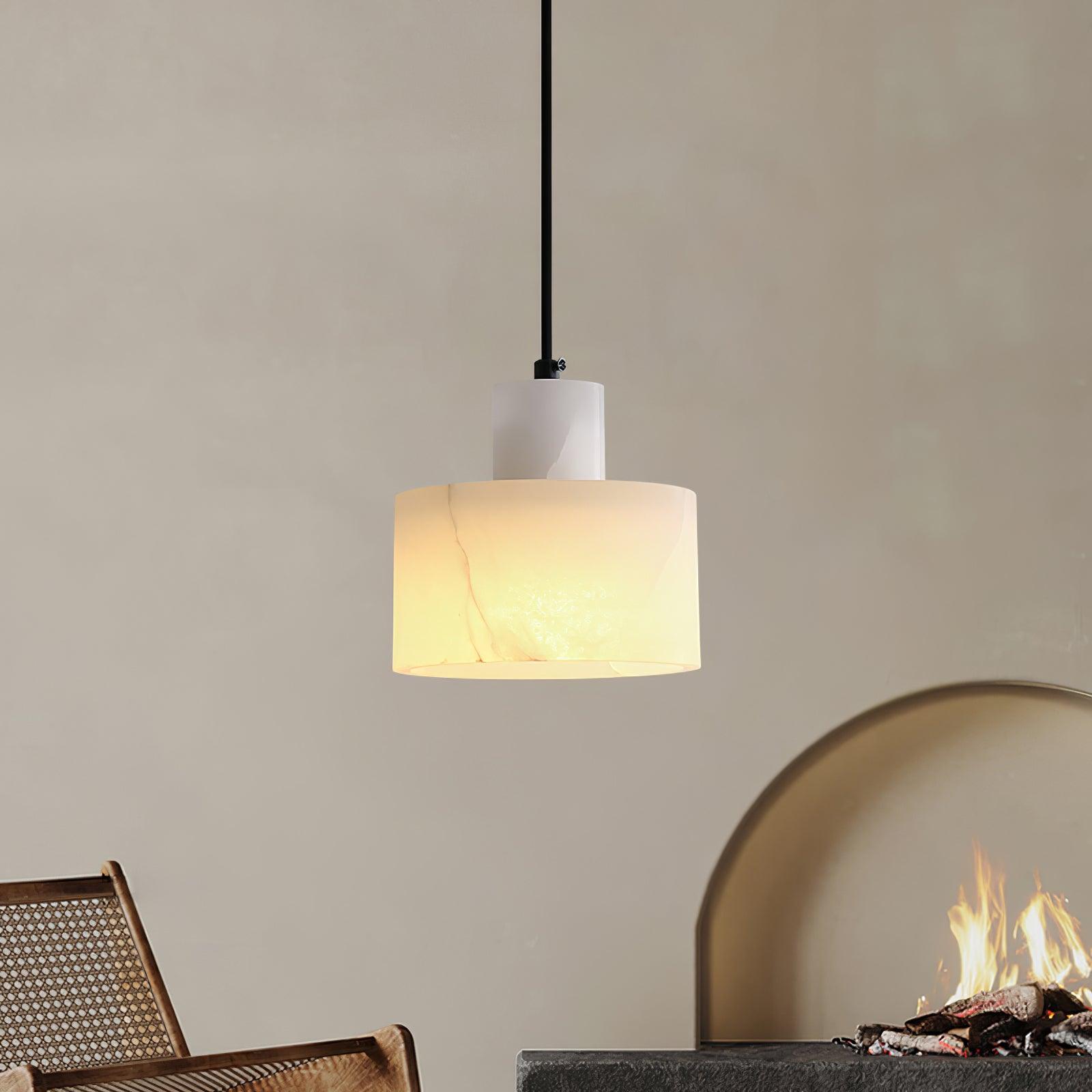 Modern Alabaster Pendant Light Minimalist Natural Stone Cylinder Hanging Lamp for Indoor Use