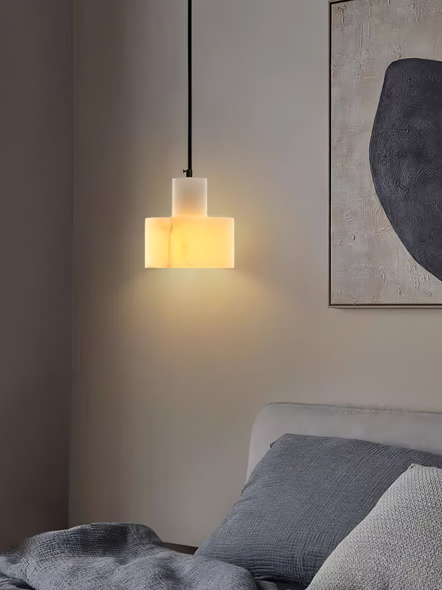Modern Alabaster Pendant Light Minimalist Natural Stone Cylinder Hanging Lamp for Indoor Use