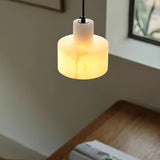 Modern Alabaster Pendant Light Minimalist Natural Stone Cylinder Hanging Lamp for Indoor Use