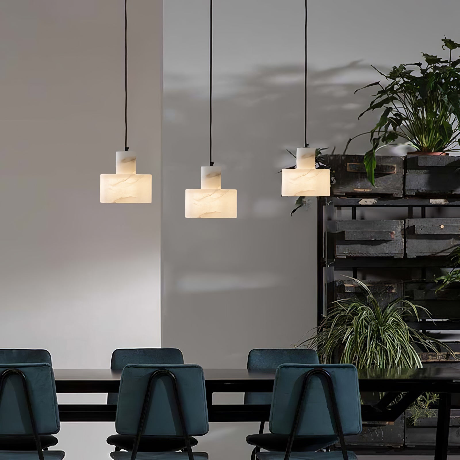 Modern Alabaster Pendant Light Minimalist Natural Stone Cylinder Hanging Lamp for Indoor Use