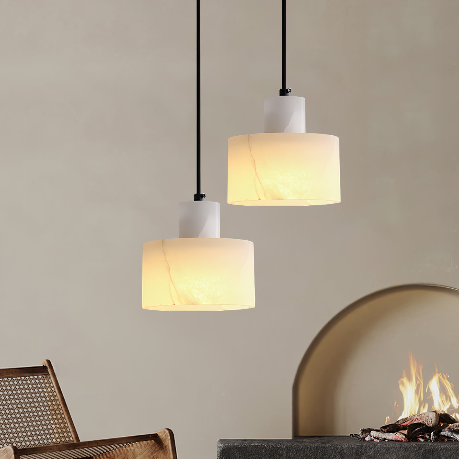 Modern Alabaster Pendant Light Minimalist Natural Stone Cylinder Hanging Lamp for Indoor Use