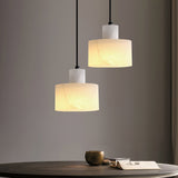 Modern Alabaster Pendant Light Minimalist Natural Stone Cylinder Hanging Lamp for Indoor Use