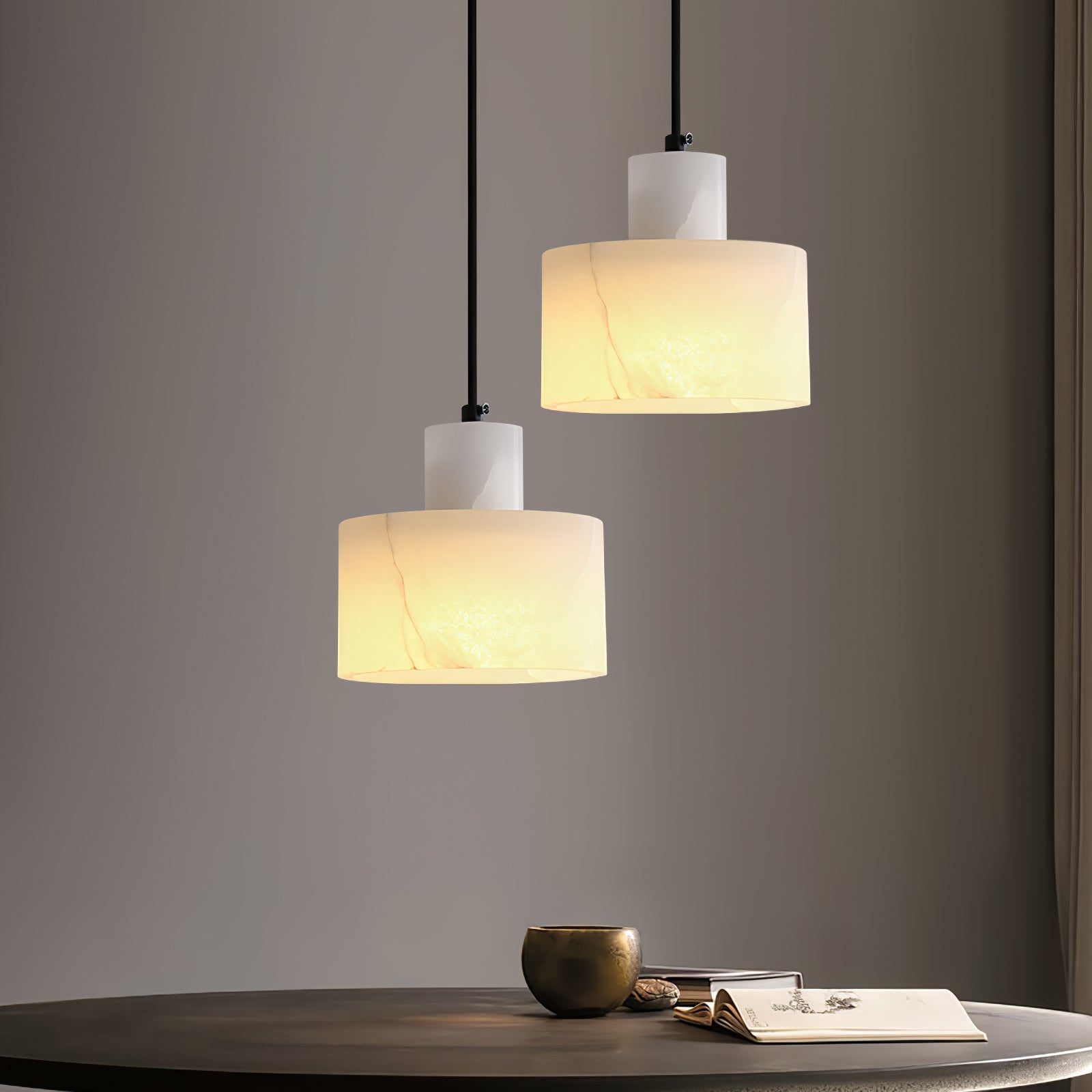 Modern Alabaster Pendant Light Minimalist Natural Stone Cylinder Hanging Lamp for Indoor Use