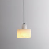 Modern Alabaster Pendant Light Minimalist Natural Stone Cylinder Hanging Lamp for Indoor Use