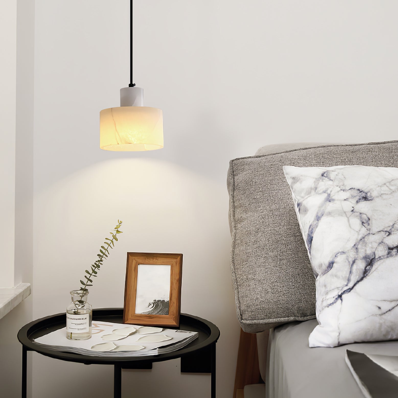Modern Alabaster Pendant Light Minimalist Natural Stone Cylinder Hanging Lamp for Indoor Use