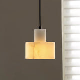 Modern Alabaster Pendant Light Minimalist Natural Stone Cylinder Hanging Lamp for Indoor Use