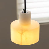 Modern Alabaster Pendant Light Minimalist Natural Stone Cylinder Hanging Lamp for Indoor Use