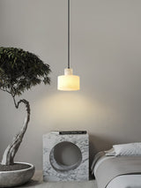 Modern Alabaster Pendant Light Minimalist Natural Stone Cylinder Hanging Lamp for Indoor Use