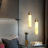Modern Alabaster Pendant Light with Brass Finish and Integrated LED Lighting for Luxury Interiors