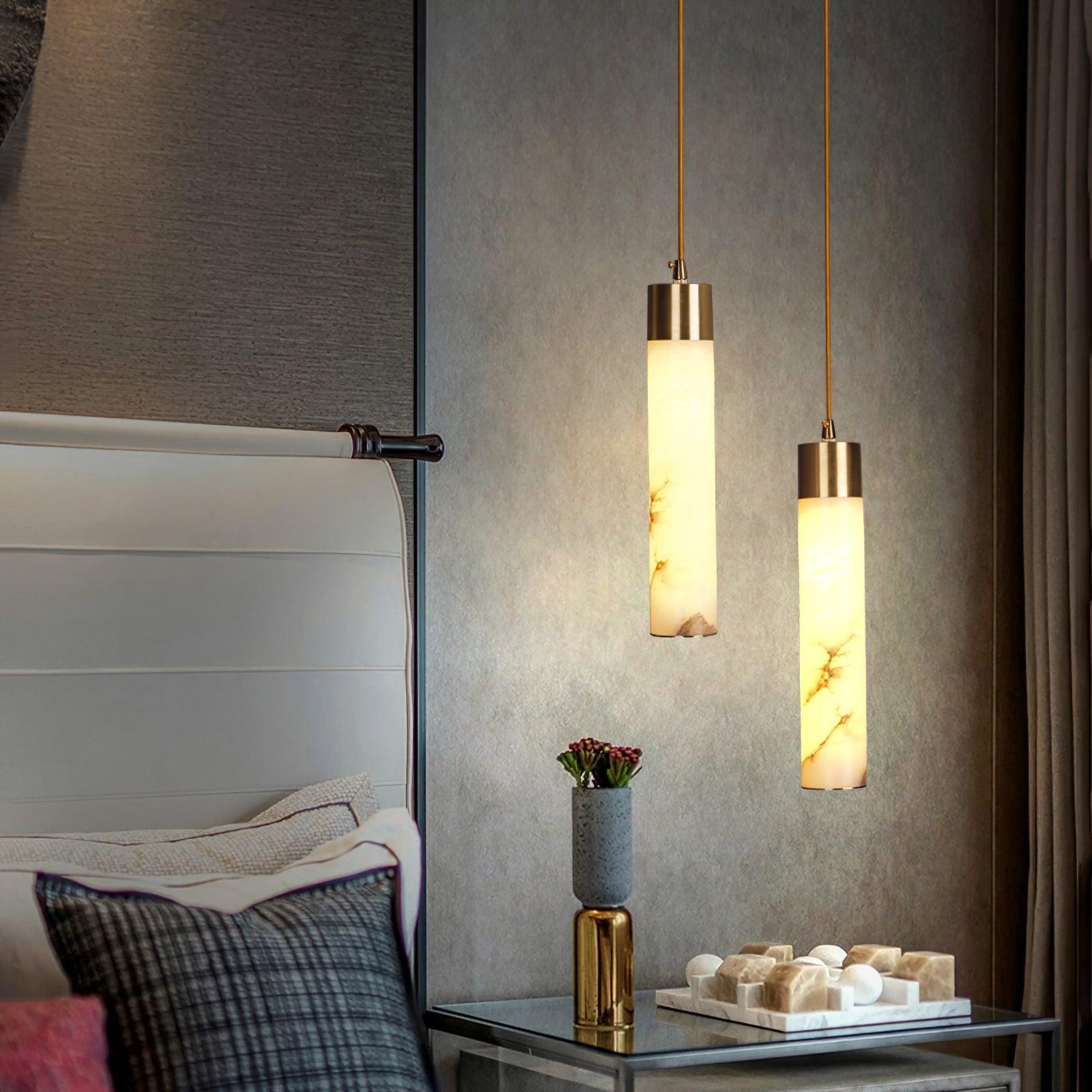 Modern Alabaster Pendant Light with Brass Finish and Integrated LED Lighting for Luxury Interiors