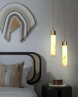 Modern Alabaster Pendant Light with Brass Finish and Integrated LED Lighting for Luxury Interiors