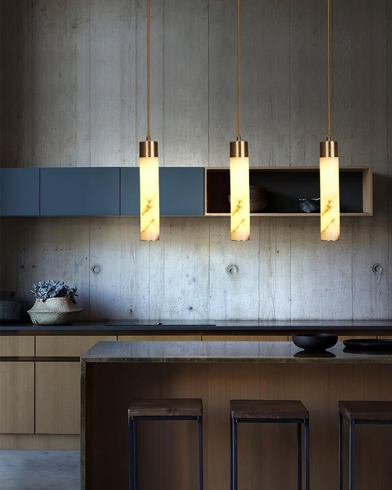 Modern Alabaster Pendant Light with Brass Finish and Integrated LED Lighting for Luxury Interiors