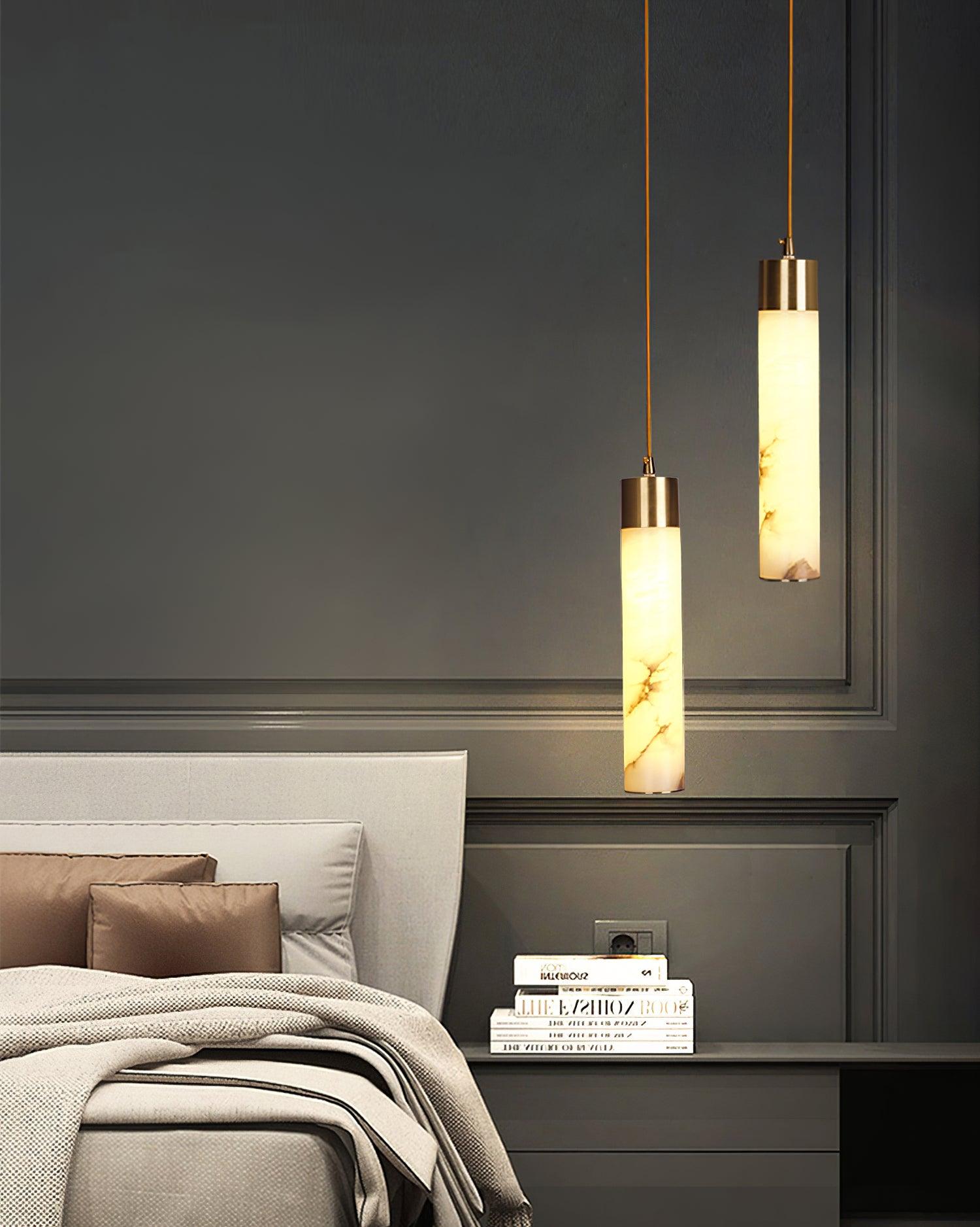 Modern Alabaster Pendant Light with Brass Finish and Integrated LED Lighting for Luxury Interiors