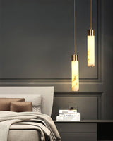 Modern Alabaster Pendant Light with Brass Finish and Integrated LED Lighting for Luxury Interiors