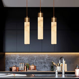 Modern Alabaster Pendant Light with Brass Finish and Integrated LED Lighting for Luxury Interiors