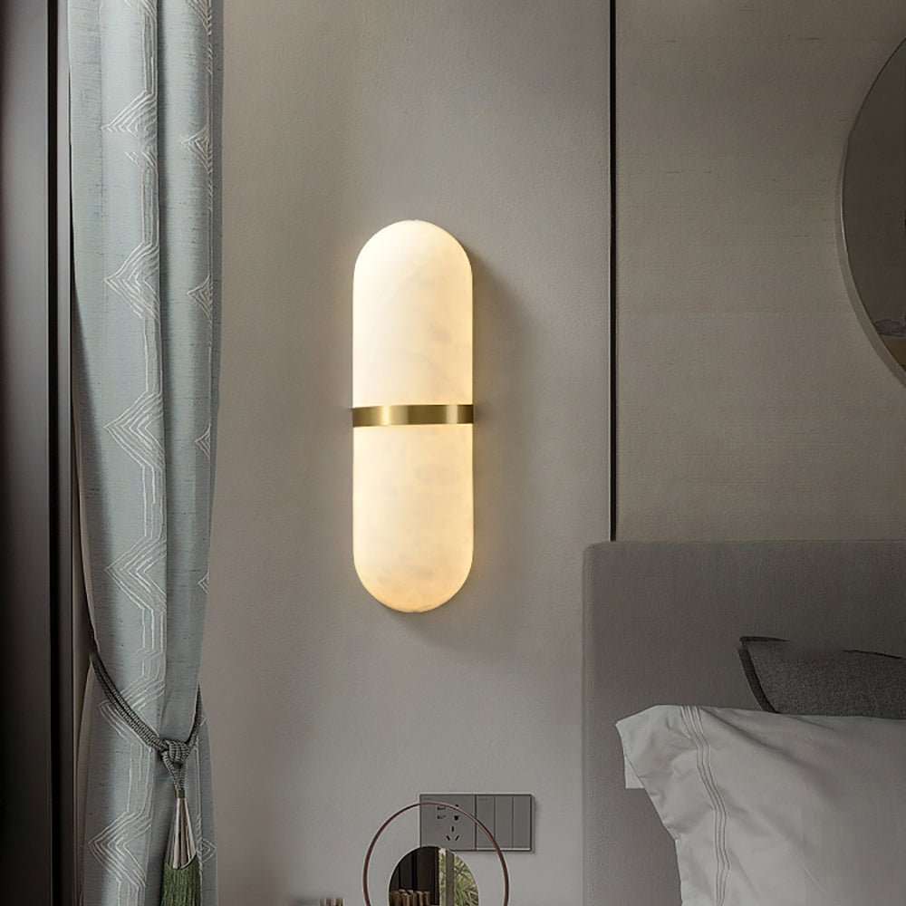 Modern Alabaster Pill Shape Wall Sconce LED Indoor Light Fixture with Natural Stone Shade