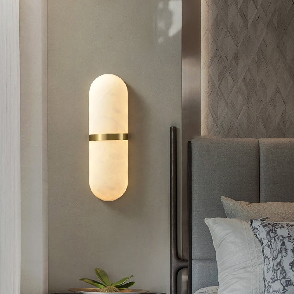 Modern Alabaster Pill Shape Wall Sconce LED Indoor Light Fixture with Natural Stone Shade