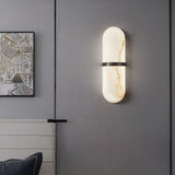 Modern Alabaster Pill Shape Wall Sconce LED Indoor Light Fixture with Natural Stone Shade