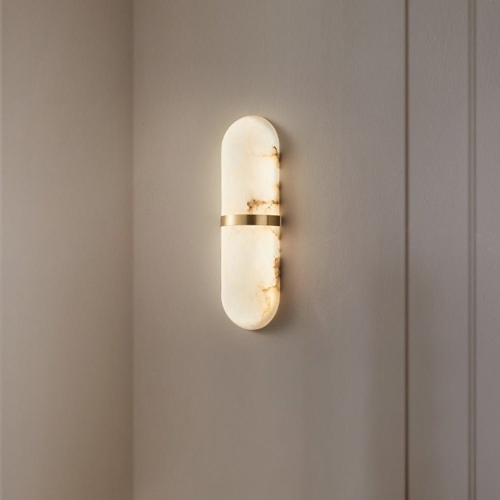 Modern Alabaster Pill Shape Wall Sconce LED Indoor Light Fixture with Natural Stone Shade