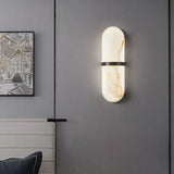 Modern Alabaster Pill Shape Wall Sconce LED Indoor Light Fixture with Natural Stone Shade