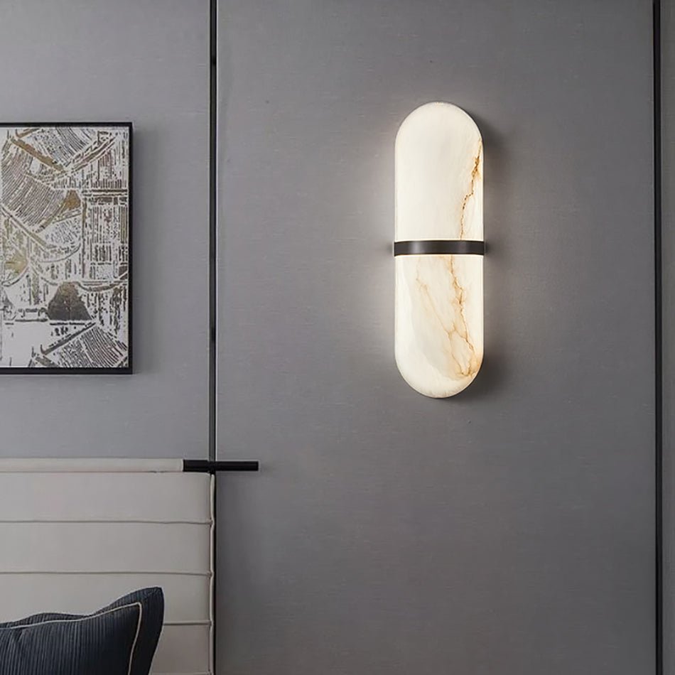 Modern Alabaster Pill Shape Wall Sconce LED Indoor Light Fixture with Natural Stone Shade