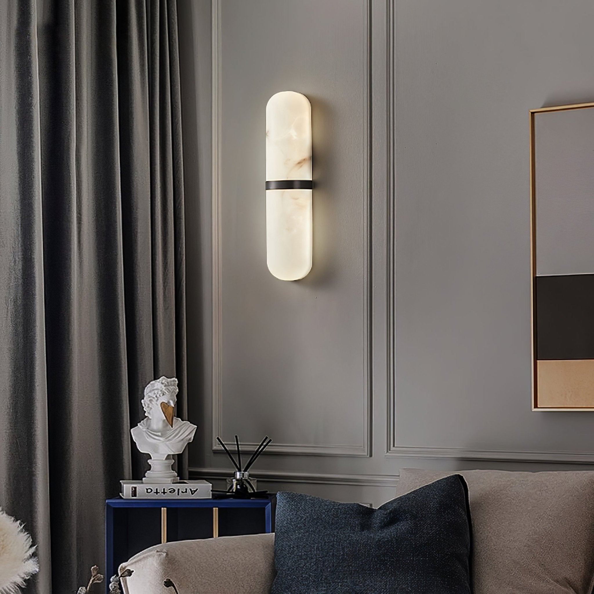 Modern Alabaster Pill Shape Wall Sconce LED Indoor Light Fixture with Natural Stone Shade
