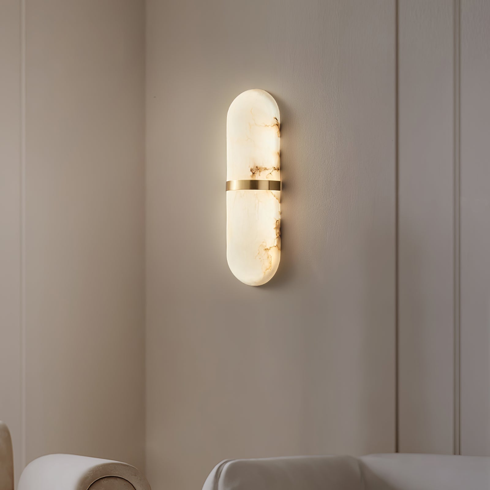 Modern Alabaster Pill Shape Wall Sconce LED Indoor Light Fixture with Natural Stone Shade