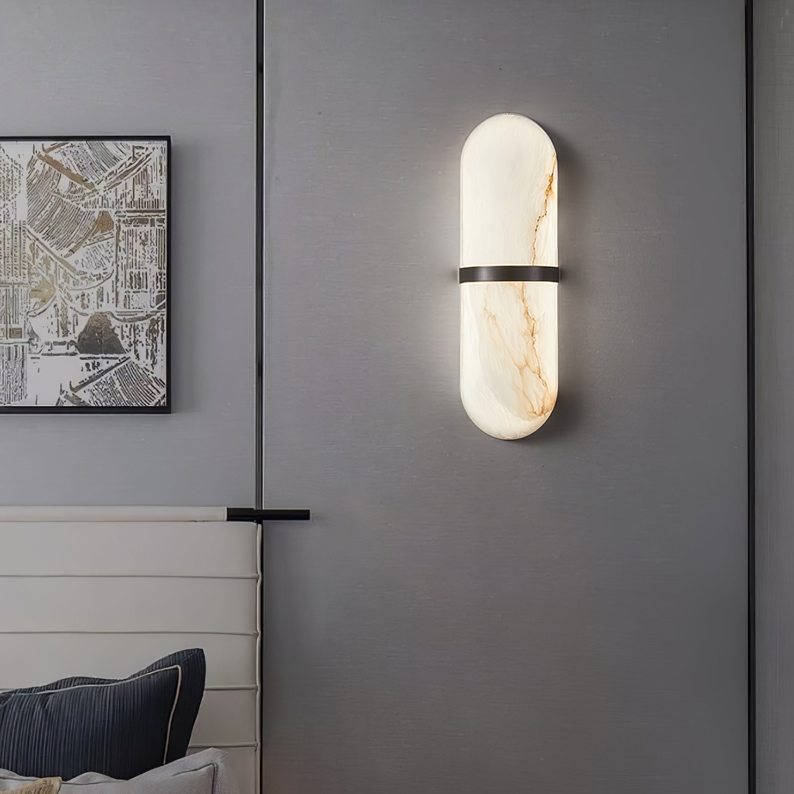 Modern Alabaster Pill Shape Wall Sconce LED Indoor Light Fixture with Natural Stone Shade