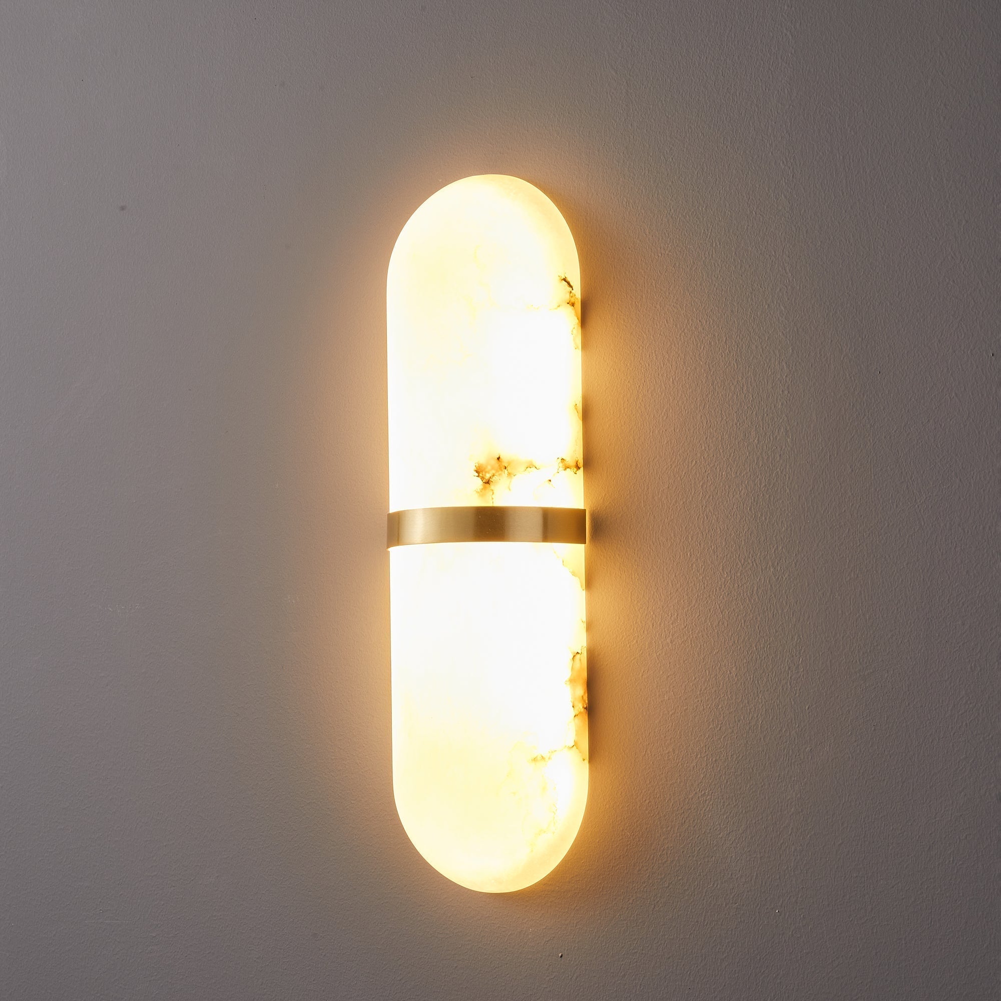 Modern Alabaster Pill Shape Wall Sconce LED Indoor Light Fixture with Natural Stone Shade