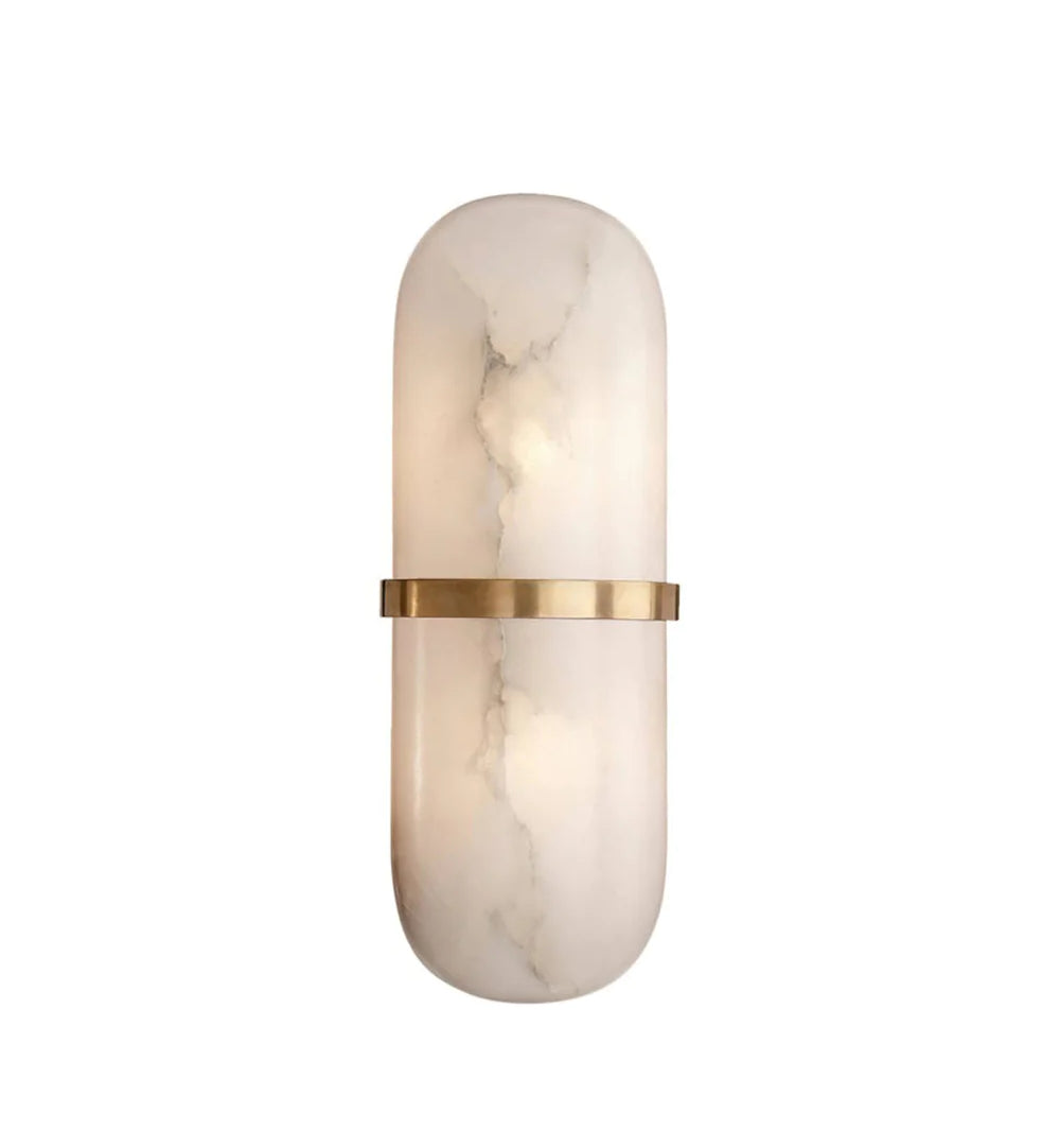 Modern Alabaster Pill Shape Wall Sconce LED Indoor Light Fixture with Natural Stone Shade