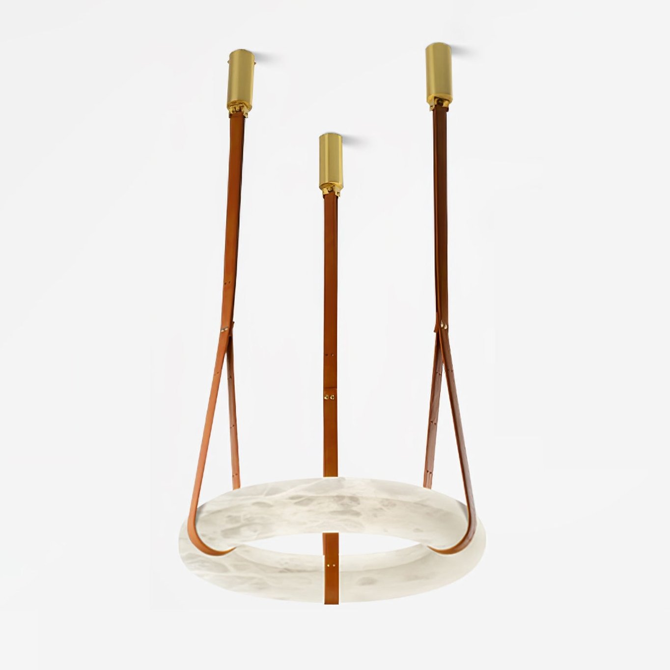Modern Alabaster Ring LED Pendant Light with Leather Strap Detail