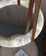 Modern Alabaster Ring LED Pendant Light with Leather Strap Detail